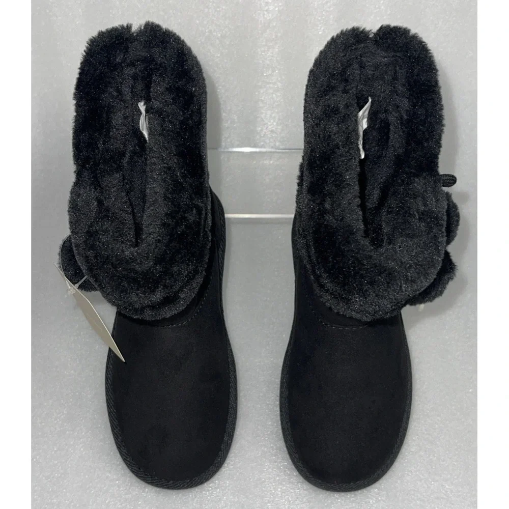 Thereabouts Willa Flat Heel Black‎ Winter Boots Faux Fur Girls Size 12 NEW